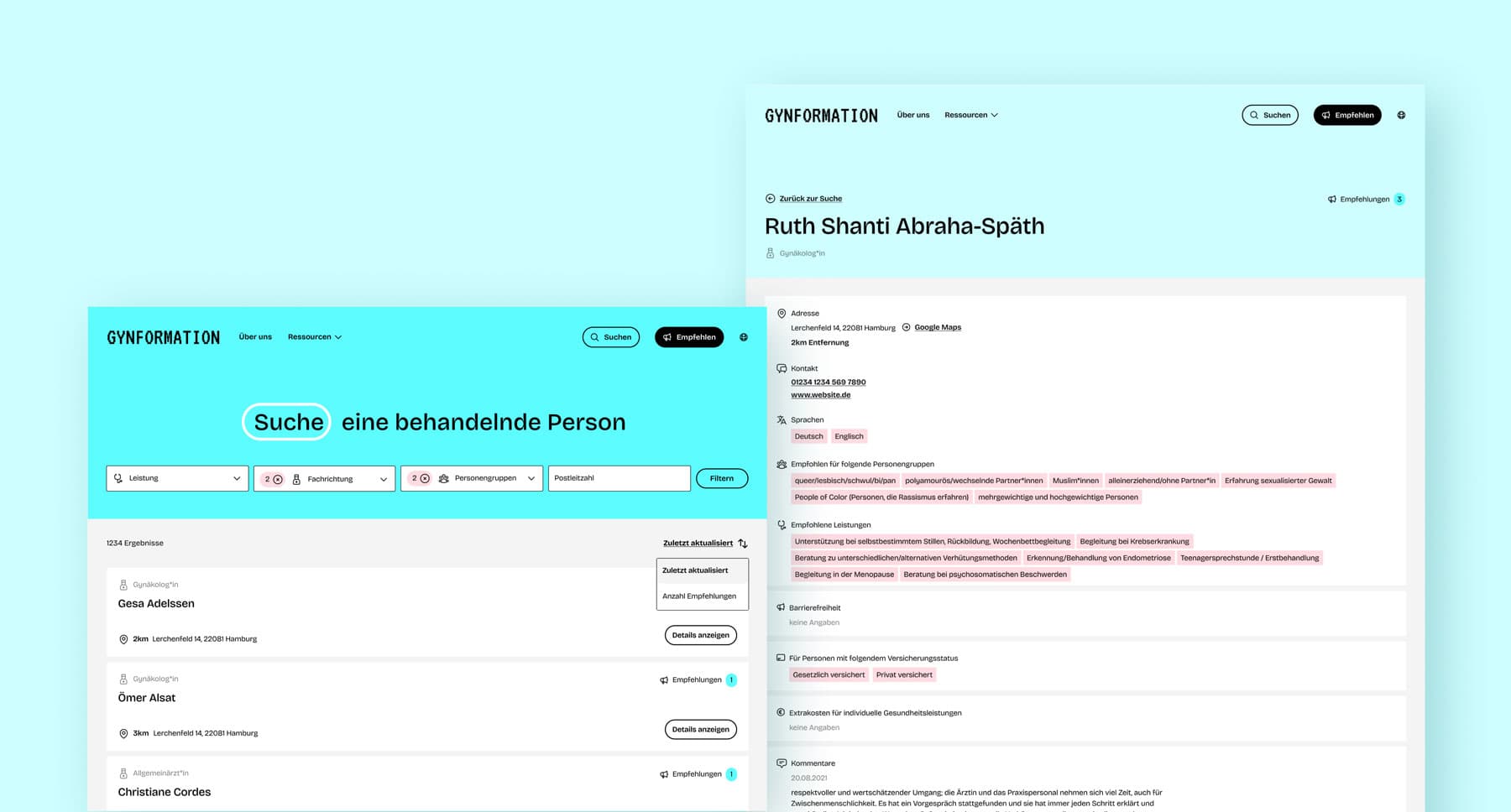 gynformation screens desktop search